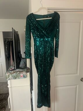 CBR Teal Sequin Long Sleeve Wrap Maxi Dress